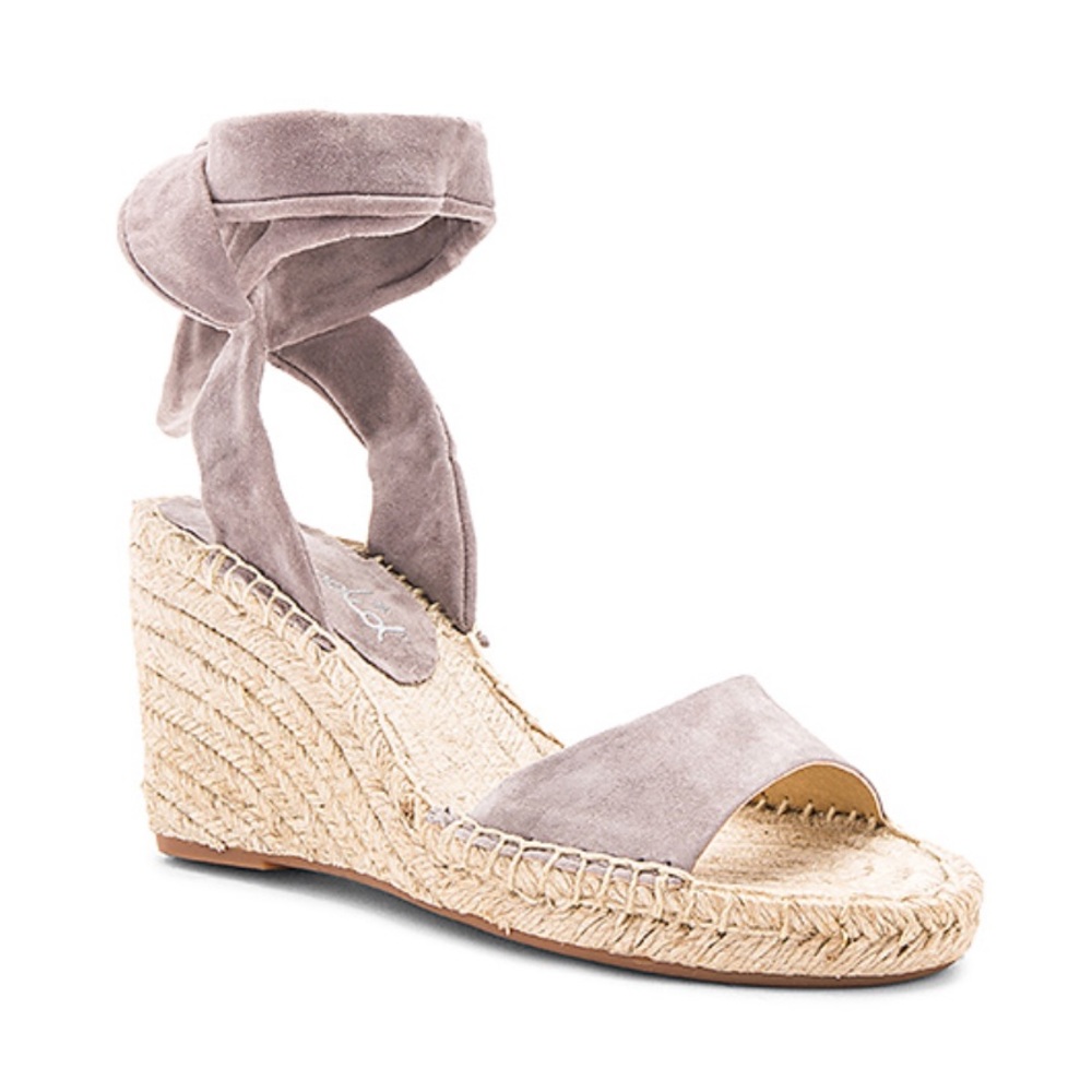 Women's Taupe Suede Espadrille Wedge Sandals with Ankle Tie